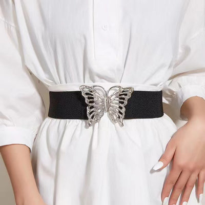 Cinturón Elástico para Mujer con Hebilla Mariposa - Accesorio Decorativo Versátil