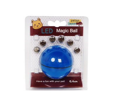 Blue LED Magic Ball pet toy for cats, packaged with batteries, measuring 6.4cm, on a white background. - Image 19