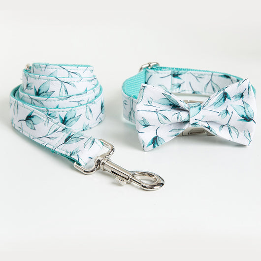 Collar y Correa para Perro Ajustable con Estampado de Hojas y Moño Personalizable - Image 8
