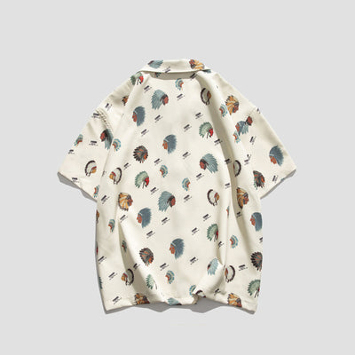Camisa Retro Estampado Completo Manga Corta Hombre Casual Suelta - Image 10