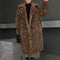 Abrigo de Piel Oversized con Cuello de Solapa y Estampado Leopardo