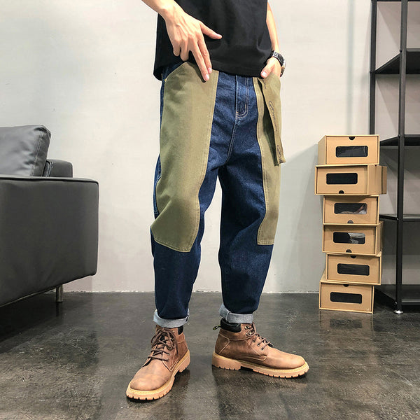 Pantalones Jeans Hip-hop Sueltos con Parches Contrastantes