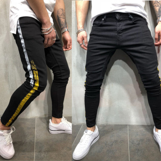 Pantalón Denim Slim Negro con Estampado a Rayas - Image 3