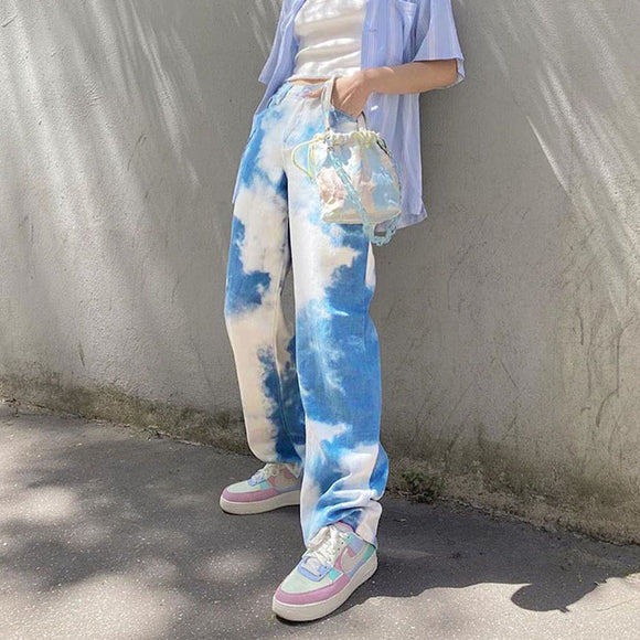 Pantalones rectos tie-dye de algodón