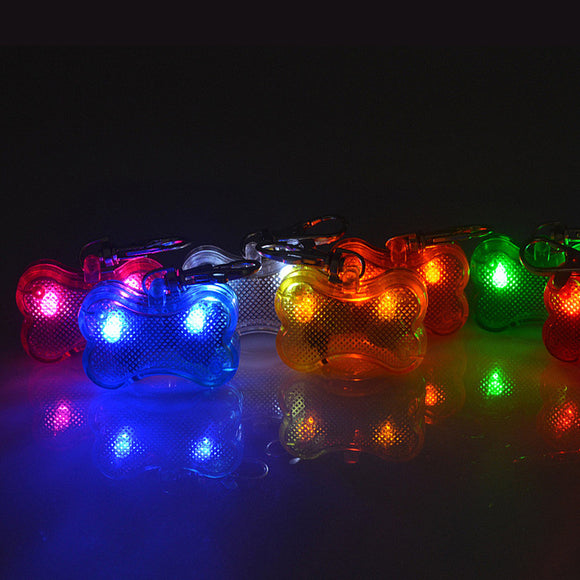 Placa de Identificación LED Forma Hueso para Mascotas - Collar de Seguridad Luminoso