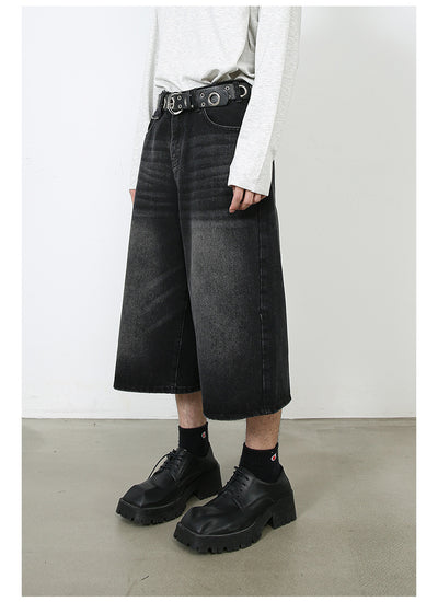 Pantalones Denim Sueltos Grises Estilo Americano Capri - Image 10