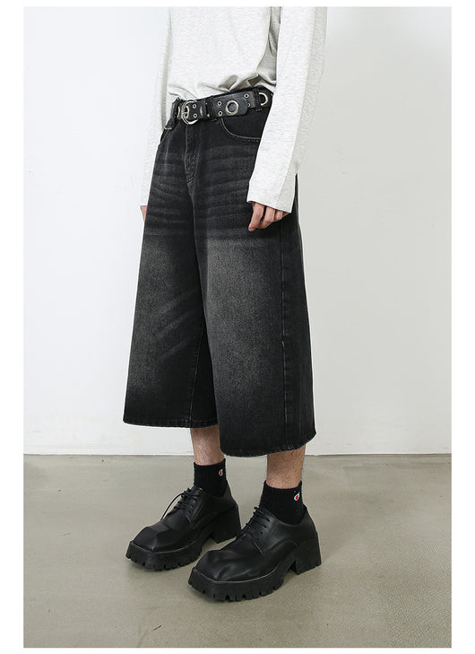 Pantalones Denim Sueltos Grises Estilo Americano Capri - Image 10