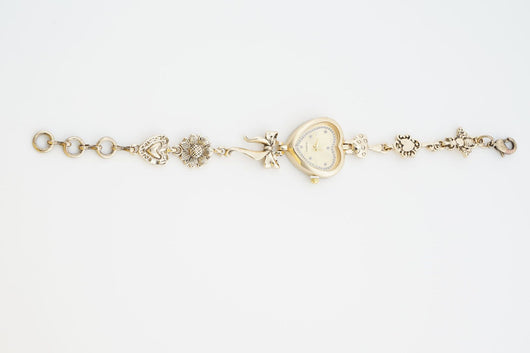 Reloj Pulsera Retro en Forma de Corazón con Diseño de Lazo Dorado y Flores - Image 6