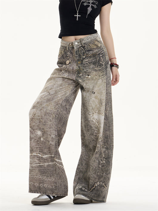 Pantalones Vaqueros Retro Desgastados Corte Recto Pierna Ancha - Image 11