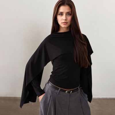 Blusa Elegante con Capa para Mujer - Estilo Premium Oscuro
