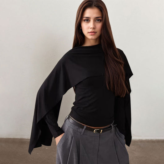 Blusa Elegante con Capa para Mujer - Estilo Premium Oscuro