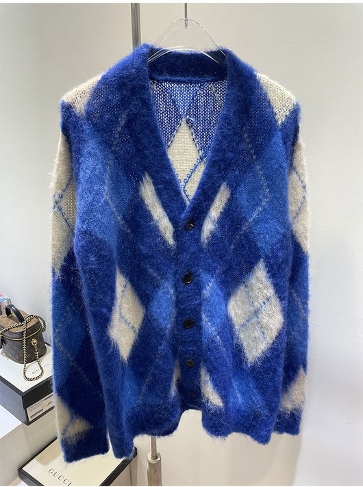 Suéter de Mohair Tejido Suelto con Combinación de Colores Diamante - Image 10