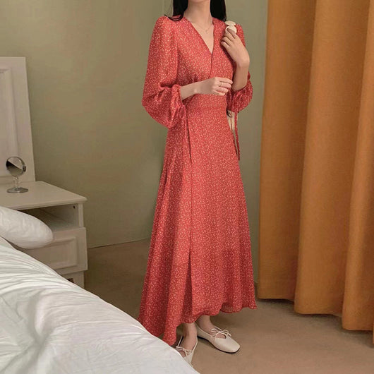 Vestido Floral Elegante Cuello V para Mujer