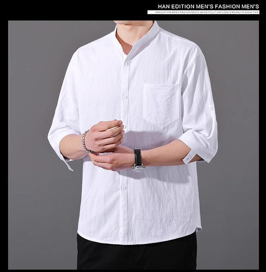 Camisa Hombre Manga Corta Algodón y Lino - Corte Suelto Moderno Talla Grande - Image 24