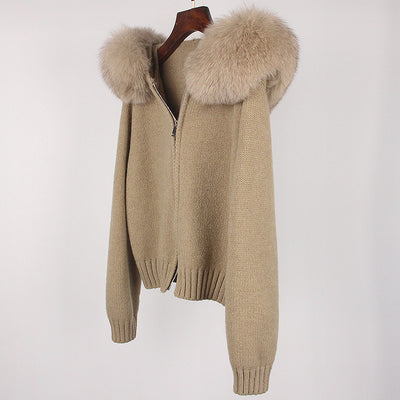 Abrigo de Primavera para Mujer con Cuello de Zorro Real y Capucha - Image 30