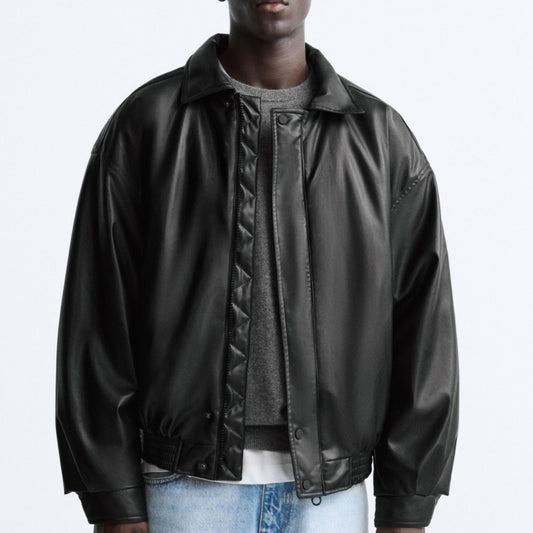 Chaqueta de Cuero Sintético con Solapas y Algodón para Hombre