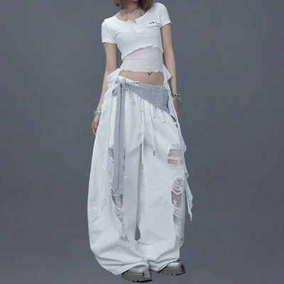 Pantalones Casuales Rotos con Parches Denim para Bailar
