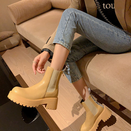 Botas Martin de Cuero con Tacón Alto Grueso Estilo Coreano para Mujer - Image 2