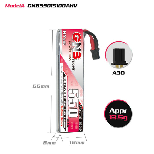 Batería LiPo de Alto Rendimiento 550mAh 1S 3.8V para Drones FPV con Conector A30 - Image 2