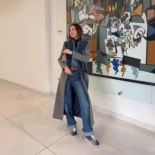 Abrigo de Lana a Cuadros Combinado para Mujer - Image 2