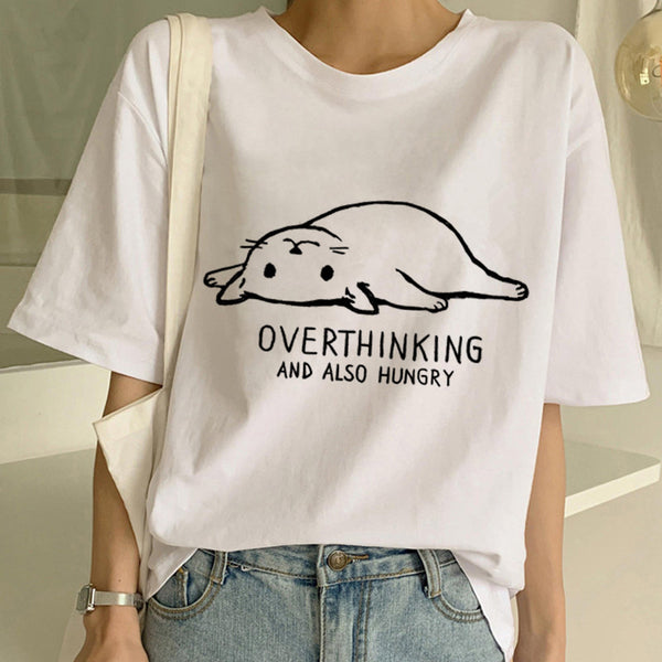 Playera Pareja a Juego con Estampado Divertido de Gatos - Unisex Manga Corta Tendencia