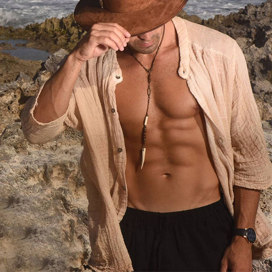 Camisa de Algodón y Lino Manga Larga para Hombre