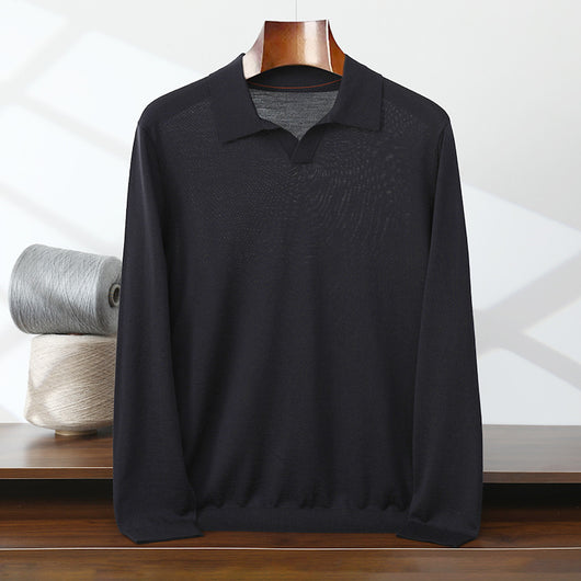 Suéter Polo de Lana Pura Fina Cuello Solapa para Hombre - Image 4