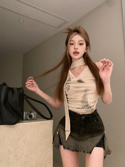 Top Halter sin Mangas con Estampado American Hot Girl - Image 2
