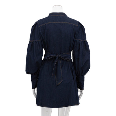 Vestido Camisero Denim con Mangas Farol y Cordones - Image 13