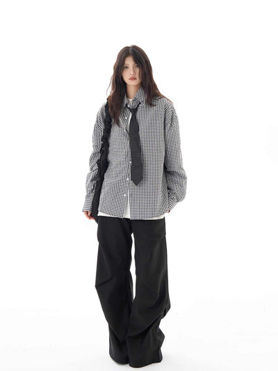 Camisa Cuadros Negra Manga Larga Mujer Holgada Casual - Image 7