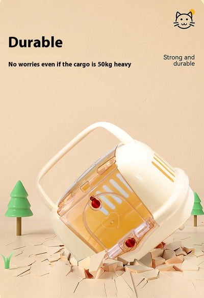 Brown pet carrier with a clear front door, top handle, ventilation slots, and a white urinating pad. - Image 18