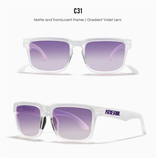 Men's and women's dazzling blue and black striped polarized sunglasses with gray lenses and a black case. - Image 31