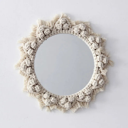 Espejo Decorativo Escandinavo Girasol - Tapiz Hecho a Mano con Anillo de Cosmético - Image 16