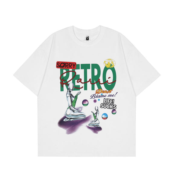 Playera Holgada Estampado Robot Alienígena Tech para Hombre