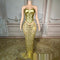 Vestido Sirena Formal Ajustado con Diseño Brillante y Cintura Ceñida