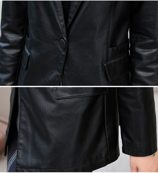 Blazer de Cuero Corto Estilo Coreano para Mujer - Ajuste Slim Elegante - Image 12