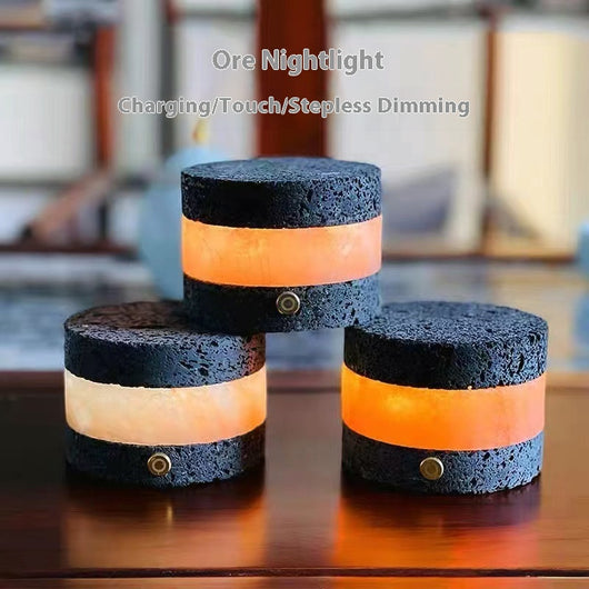 Lámpara Nocturna LED con Carga por Inducción y Diseño en Piedra Volcánica