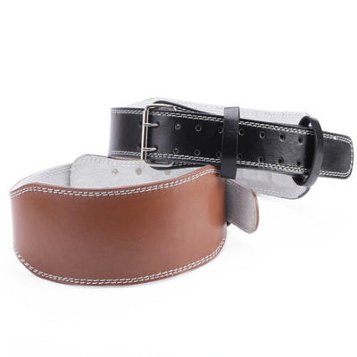 Black PU weightlifting belt with white stitching and a light gray interior, designed for deadlifts and squats. - Image 3