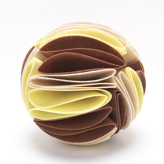 Colorful felt cloth snuffle ball for pets, featuring folded fabric strips in red, orange, yellow, green, blue, and purple. - Image 2