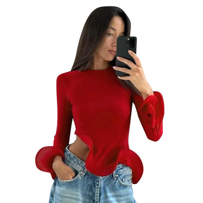 Blusa Larga con Volantes Tridimensionales y Cuello Redondo - Image 5
