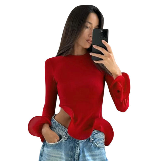 Blusa Larga con Volantes Tridimensionales y Cuello Redondo - Image 5