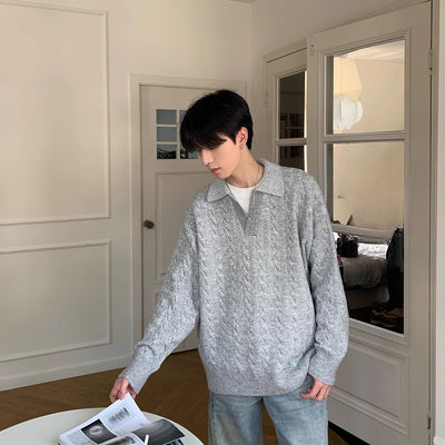 Suéter Tipo Pullover para Hombre con Textura Espiga y Solapa Retro - Image 4