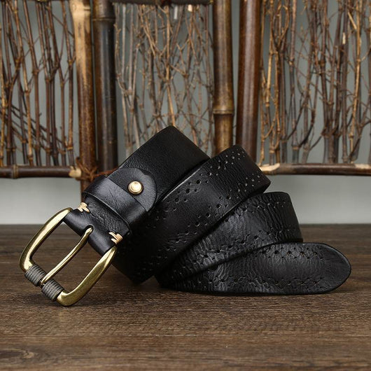 Cinturón Retro de Cuero Genuino con Diseño Calado y Hebilla Casual - Image 11