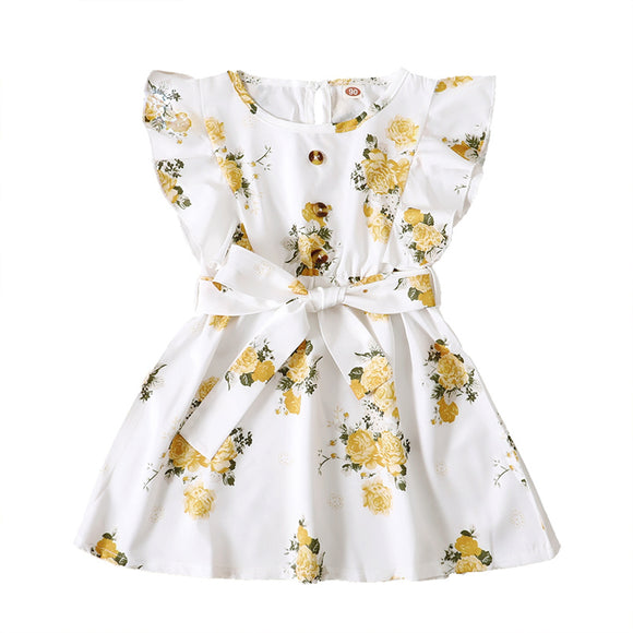Vestido Infantil Floral con Volantes y Cinturón para Niñas