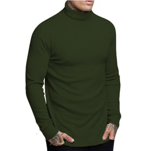 Suéter Tejido Slim Fit Cuello Alto con Rayas Retorcidas para Hombre - Image 10