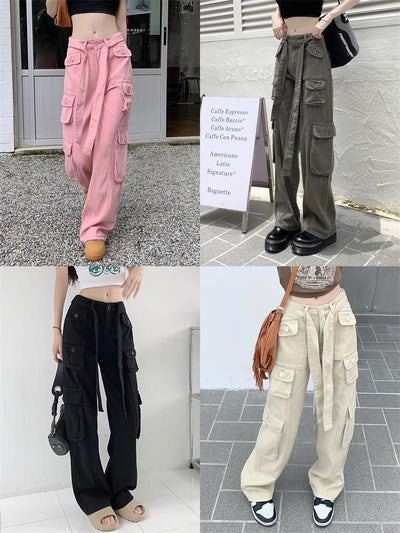 Pantalones Cargo Sueltos Vintage Americano con Múltiples Bolsillos y Detalles Desgastados - Image 33