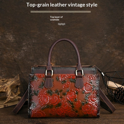 Bolso de Hombro para Mujer en Cuero Genuino con Patrón Grabado Versátil