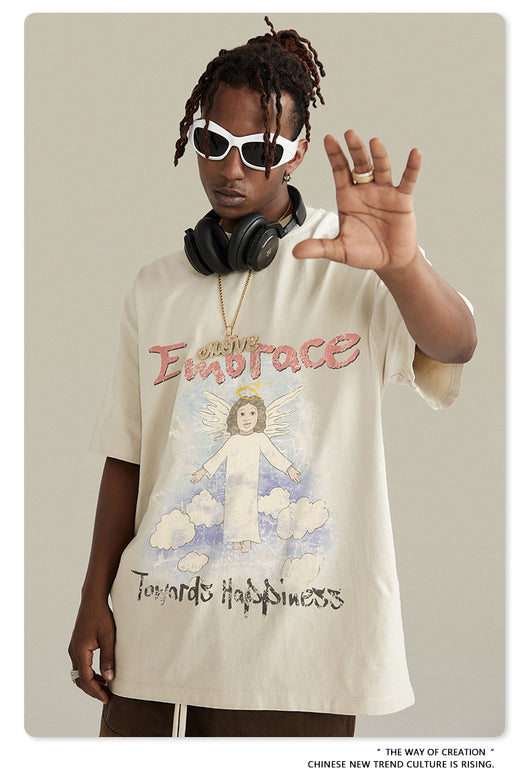 Camiseta Retro Suelta Estampada Manga Corta para Hombre - Image 16