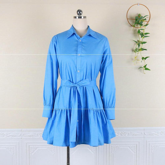 Vestido Camisero Elegante con Falda Plisada y Bolsillos - Image 8