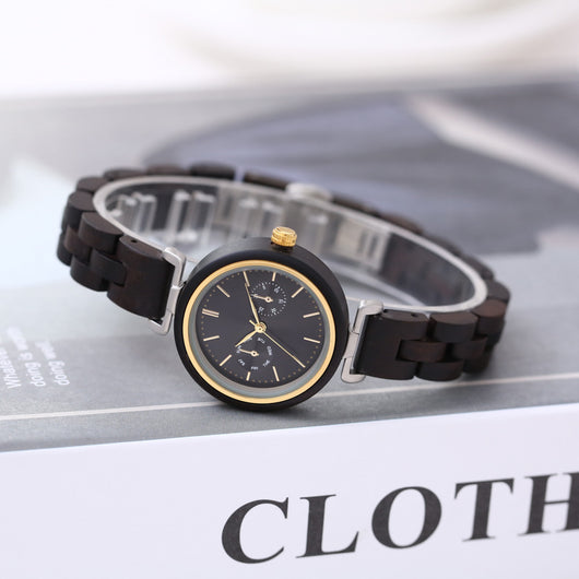 Reloj de Pulsera Analógico Redondo en Madera de Ébano con Movimiento de Cuarzo - Image 8